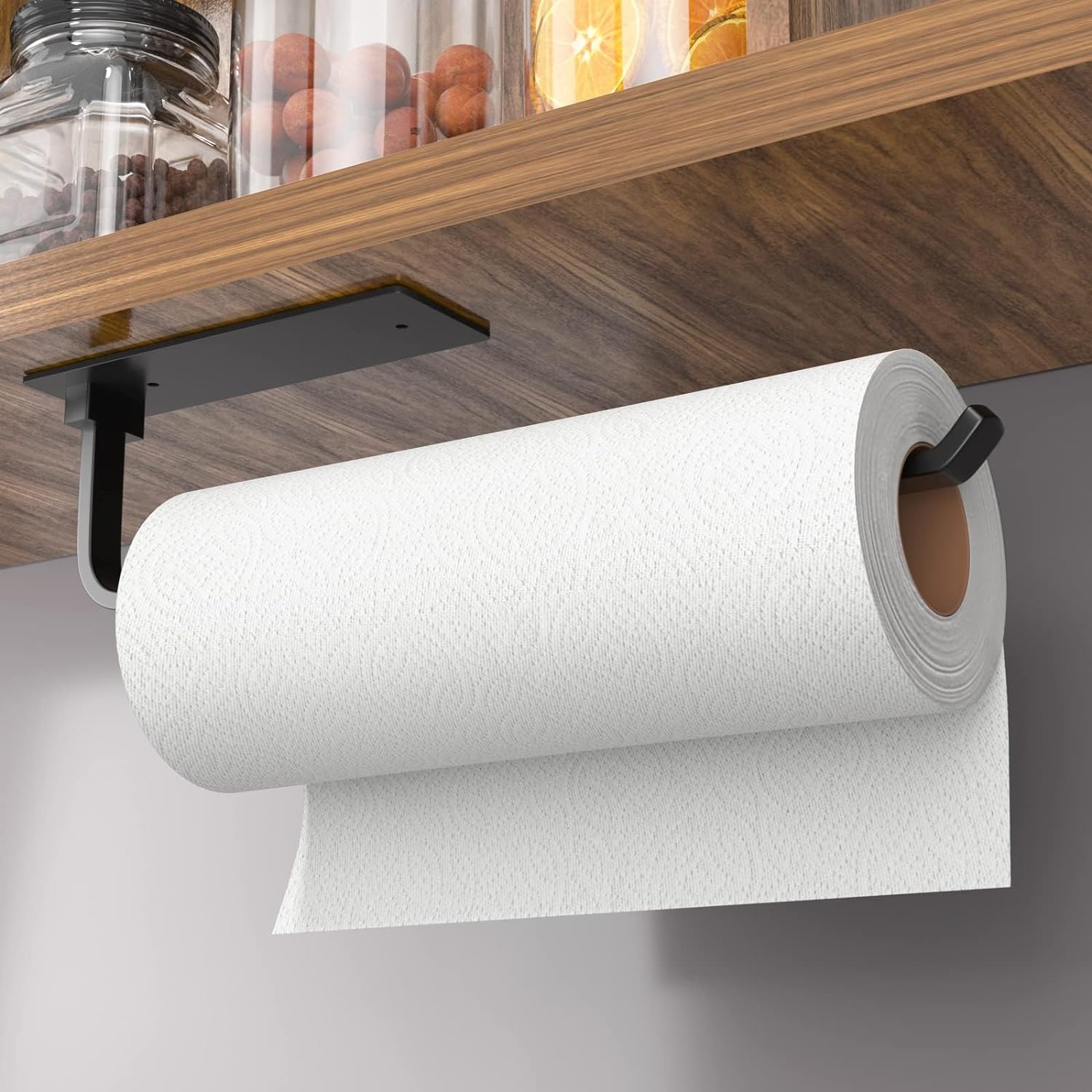 Paper Towel Holder - Self-Adhesive or Drilling, Matte Black Paper Towel Rack Under Cabinet for Kitchen, Upgraded Aluminum Kitchen Roll Holder - Lighter but Stronger Than Stainless Steel!-0