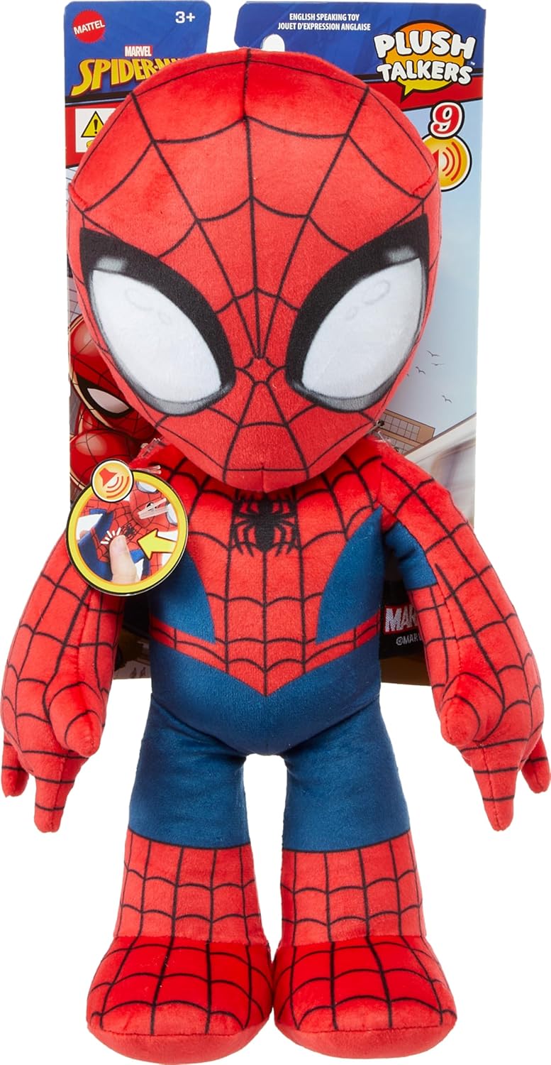 Mattel Marvel Plush Talkers Soft Toy, 11.75-Inch Spider-Man Figure with 10 Sounds & Phrases, Collectible Plush Doll-5