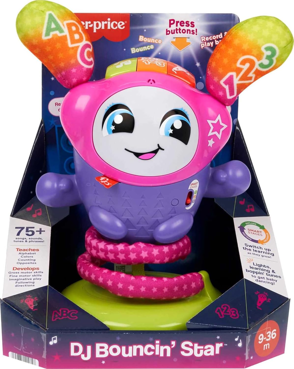 Fisher-Price Baby & Toddler Learning Toy DJ Bouncin’ Star with Music Lights & Bouncing Action for Ages 6+ Months-5