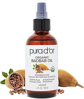 PURA D'OR 4 Oz ORGANIC Baobab Oil - 100% Pure USDA Certified Premium Grade Natural Moisturizer, Cold Pressed, Unrefined, Hexane-Free Base Carrier Oil for DIY Skin Care For Men & Women