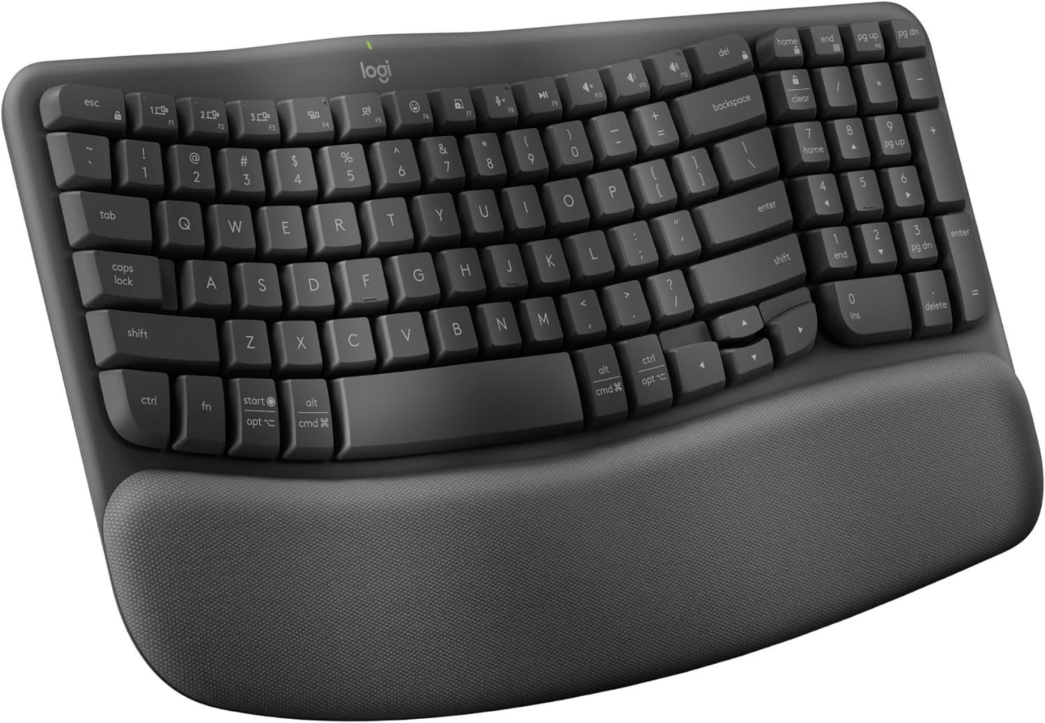 Logitech Wave Keys Wireless Ergonomic Keyboard with Cushioned Palm Rest, Comfortable Natural Typing, Easy-Switch, Bluetooth, Logi Bolt Receiver, for Multi-OS, Windows/Mac - Graphite-0