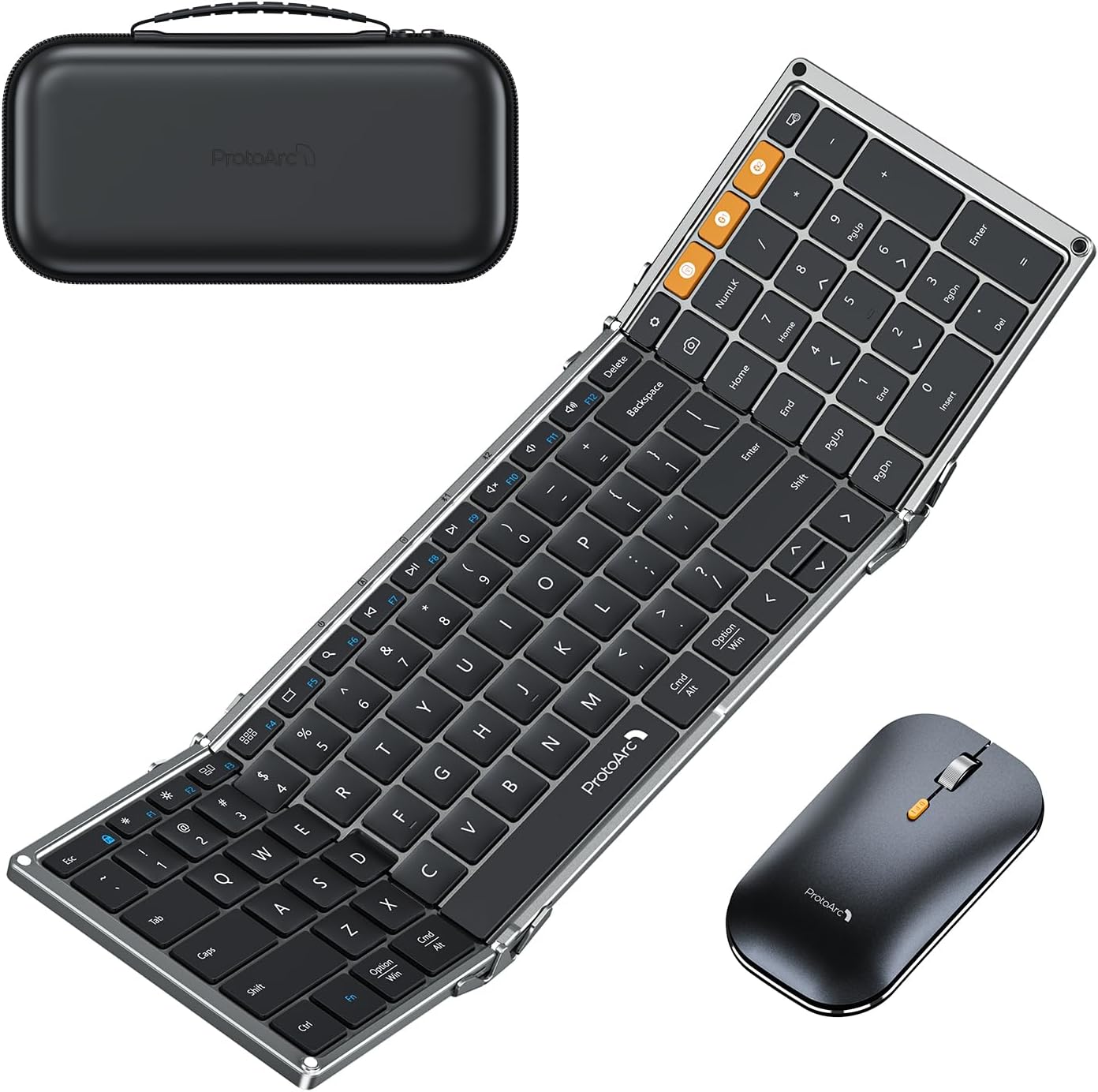 ProtoArc Foldable Keyboard and Mouse, XKM01 Folding Bluetooth Keyboard Mouse Combo for Business and Travel, 2.4G+Dual Bluetooth Full-Size Portable Keyboard for Laptop iPads Tablets - Space Gray-0