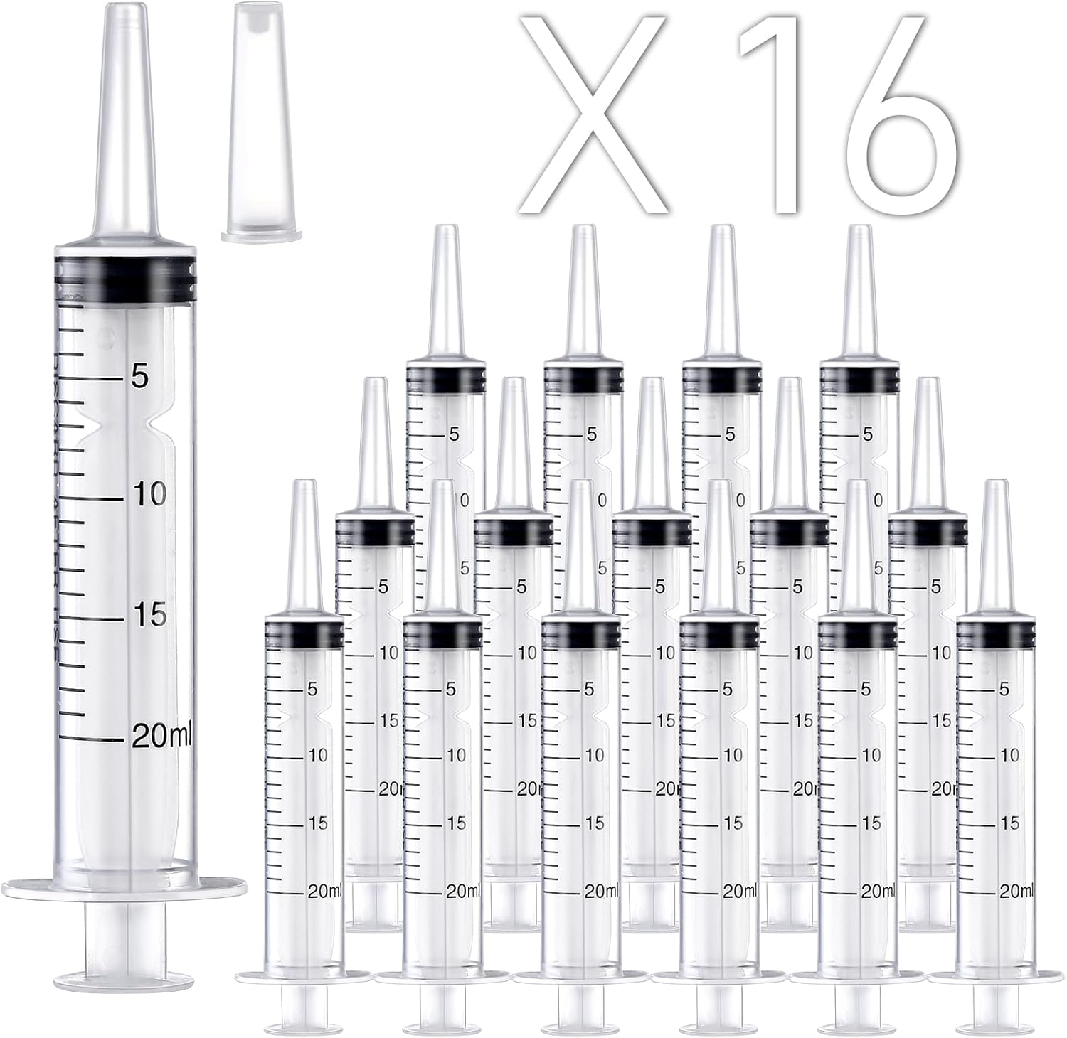 16 Pack 20ml Plastic Syringe, Large Syringes Tools for Liquid, Sterile and Individually Sealed for Measuring, Watering, Refilling, Feeding Pets, Scientific Labs, Oil or Glue Applicator-0