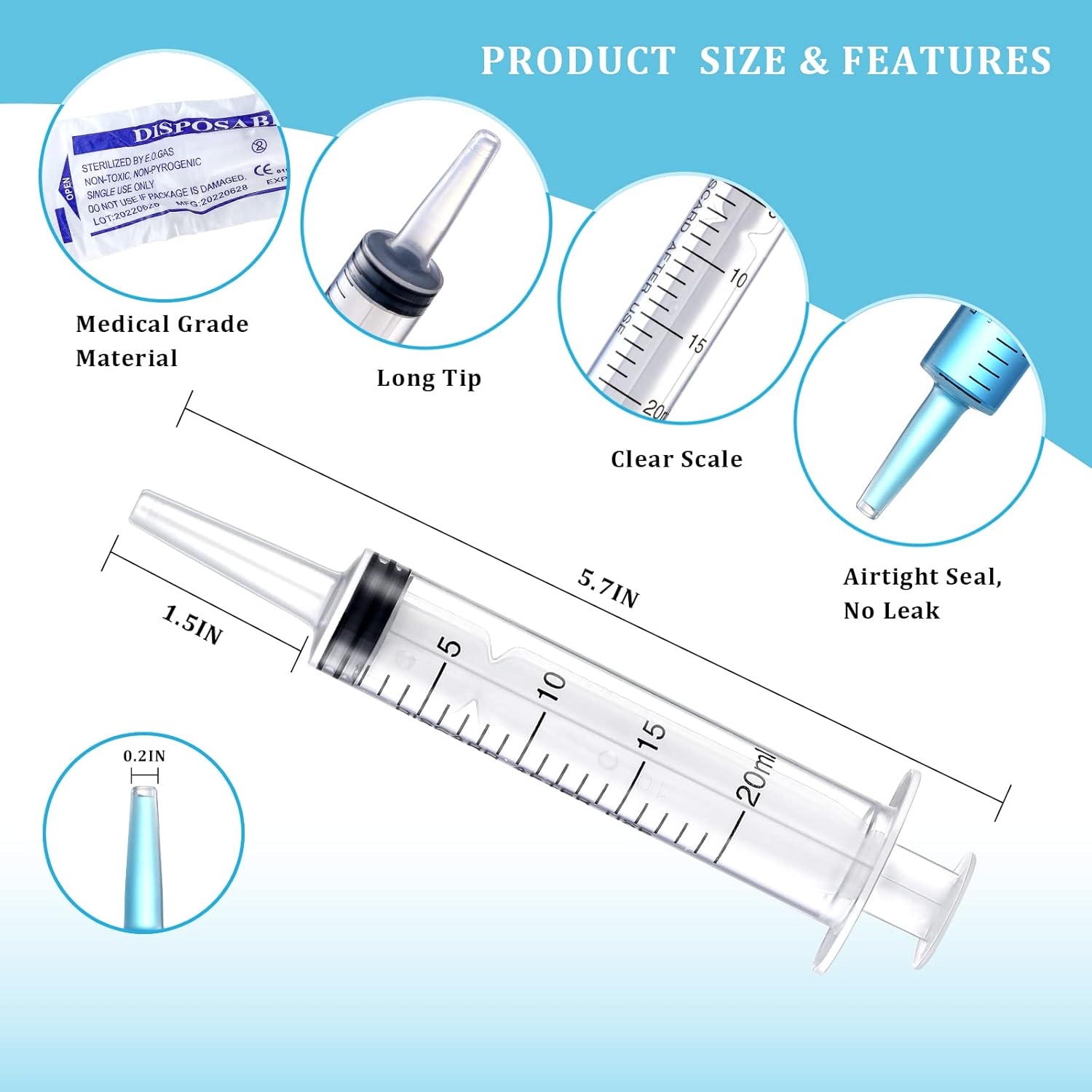 16 Pack 20ml Plastic Syringe, Large Syringes Tools for Liquid, Sterile and Individually Sealed for Measuring, Watering, Refilling, Feeding Pets, Scientific Labs, Oil or Glue Applicator-3