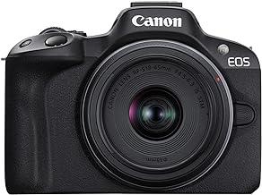 Canon EOS R50 Mirrorless Camera RF-S18-45mm F4.5-6.3 is STM Lens Kit, 24.2 Megapixel CMOS (APS-C) Sensor, 4K Video, Hybrid Camera, Photo and Video, Vlogging, Content Creator, RF Mount, Black