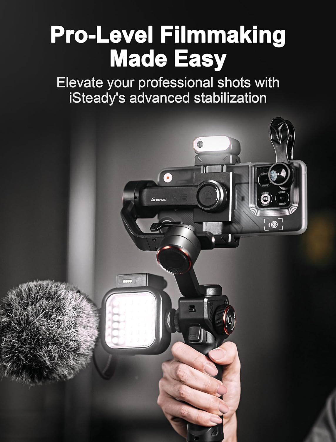 hohem iSteady M6 Kit Gimbal Stabilizer for Smartphone, 3-Axis Phone Gimbal with AI Tracking Sensor Magnetic Fill Light, Gimbal Stabilizer for iPhone & Android, Phone Stabilizer for Video Recording-3