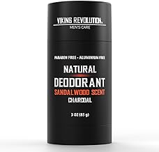 Viking Revolution Sandalwood Natural Deodorant for Men - With Shea Butter, Coconut Oil, Baking Soda, Beeswax - Aluminum-Free Charcoal Deodorant (3oz)