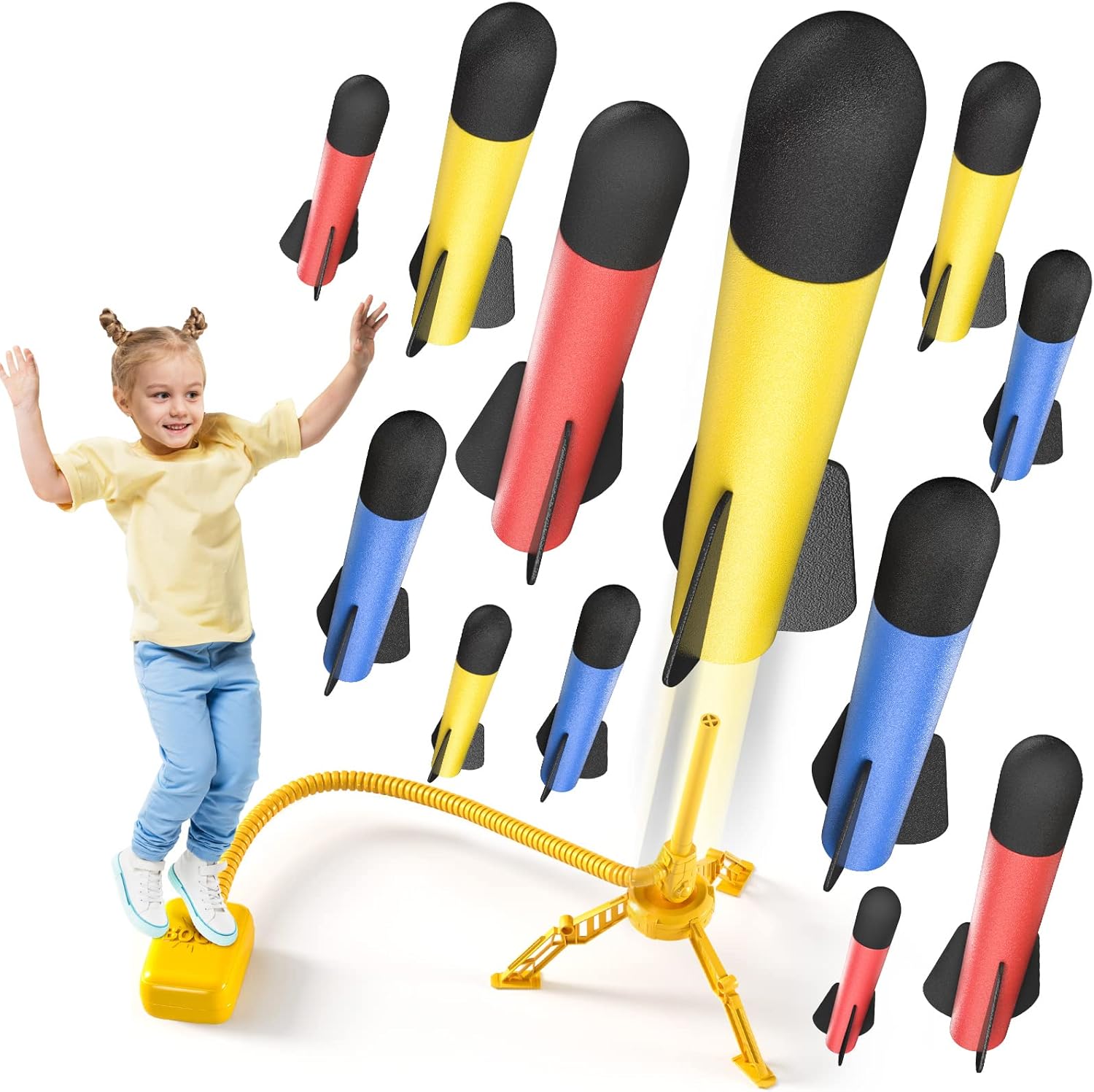 TEMI Rocket Launcher for Kids, 12 Foam Rockets and Launcher Pad, Launch up to 100+ft, Kids Outdoor Toys, Birthday Gift Toys for Kids Boys Girls Age 3 4 5 6 + Years Old-0