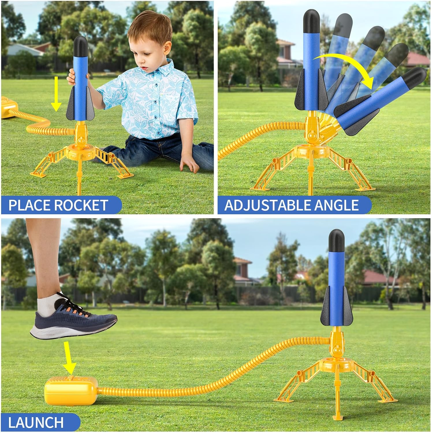 TEMI Rocket Launcher for Kids, 12 Foam Rockets and Launcher Pad, Launch up to 100+ft, Kids Outdoor Toys, Birthday Gift Toys for Kids Boys Girls Age 3 4 5 6 + Years Old-4