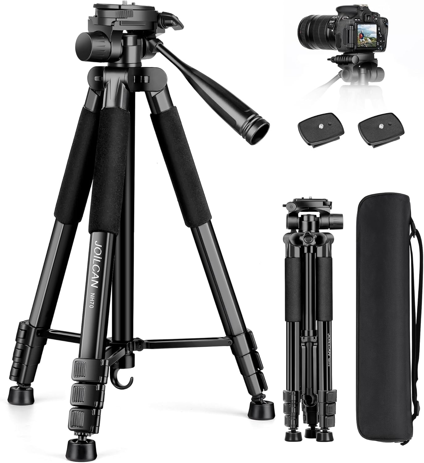 JOILCAN Tripod for Camera, Camera Tripod 67" Heavy Duty Tripod, Phone Tripod for Video Recording Photo Vlog, Aluminum Camera Tripods with Holder & Travel Bag for Camera DSLR iPhone Projector Laser-0