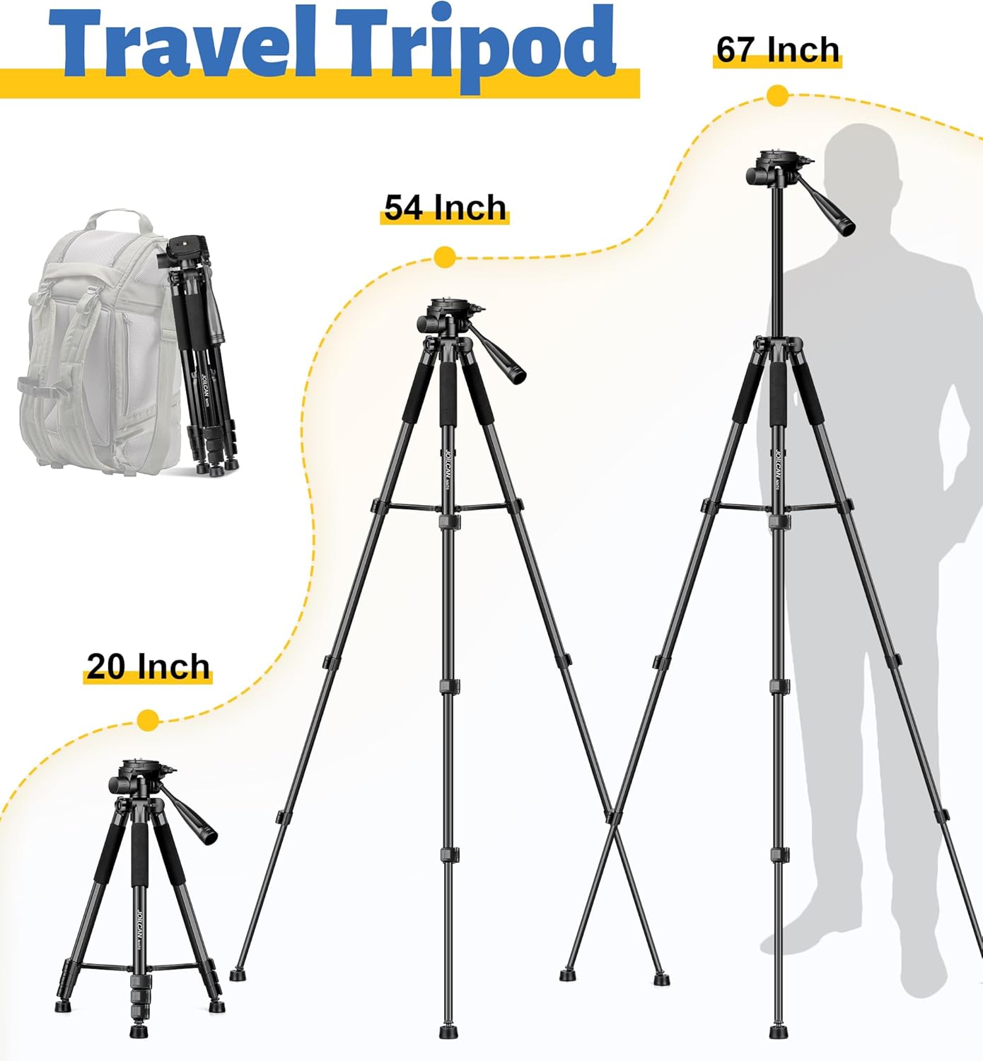 JOILCAN Tripod for Camera, Camera Tripod 67" Heavy Duty Tripod, Phone Tripod for Video Recording Photo Vlog, Aluminum Camera Tripods with Holder & Travel Bag for Camera DSLR iPhone Projector Laser-4