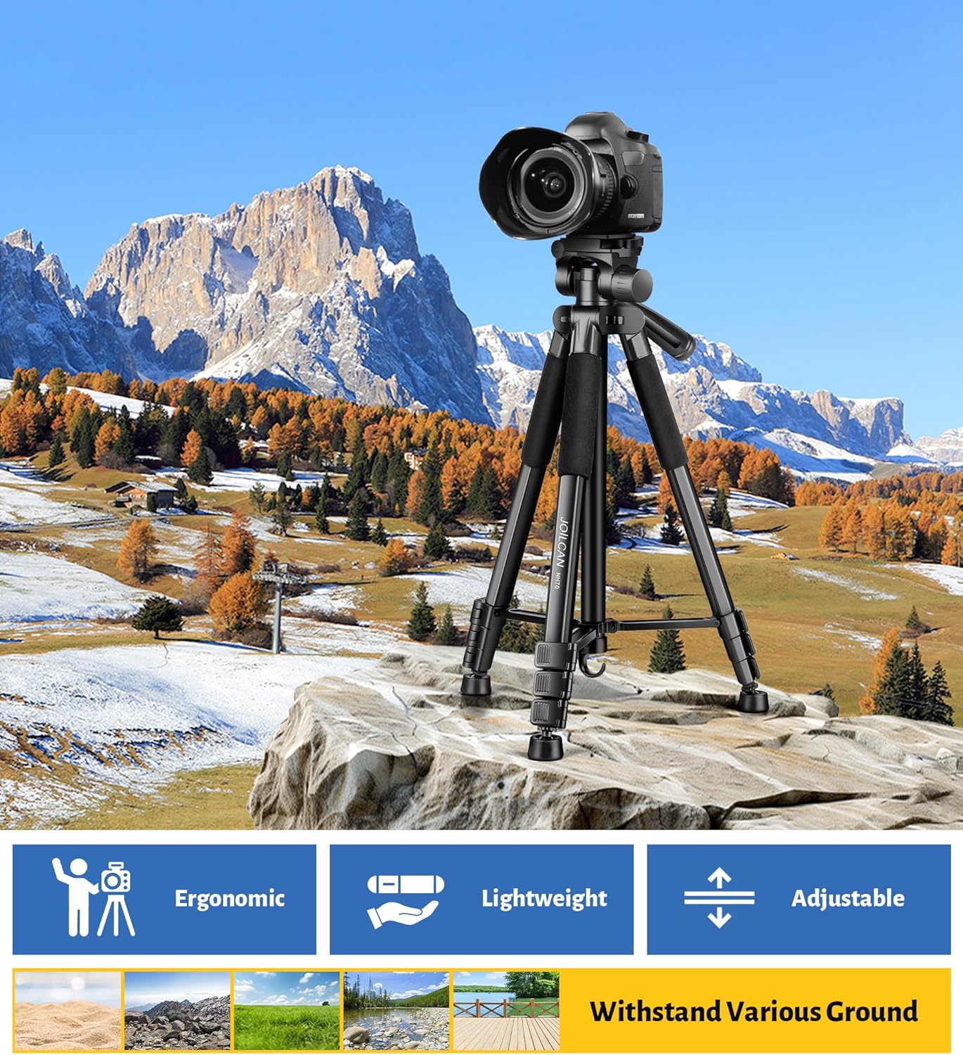 JOILCAN Tripod for Camera, Camera Tripod 67" Heavy Duty Tripod, Phone Tripod for Video Recording Photo Vlog, Aluminum Camera Tripods with Holder & Travel Bag for Camera DSLR iPhone Projector Laser-7