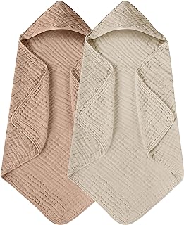 Yoofoss Hooded Baby Towels for Newborn 2 Pack 100% Muslin Cotton Baby Bath Towel with Hood for Babies, Infant, Toddler and Kids, Large 32x32Inch, Soft and Absorbent Newborn Essential