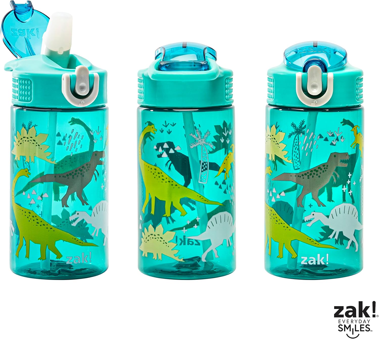 Zak Designs Kids Water Bottle For School or Travel, 16oz Durable Plastic Water Bottle With Straw, Handle, and Leak-Proof, Pop-Up Spout Cover (Dinosaur)-6