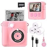 Instant Print Camera for Kids, Christmas Birthday Gifts Girls Boys Age 3-12, HD Digital Video Cameras Toddler, Portable Toy 3 4 5 6 7 8 9 10 Year Old Girl with 32GB SD Card-Pink