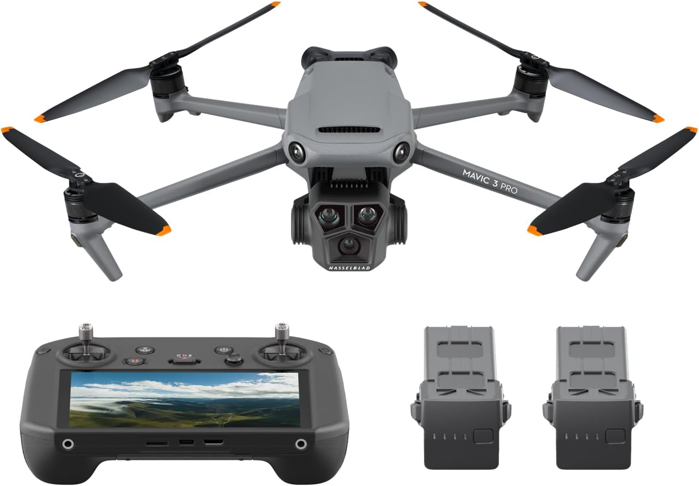 DJI Mavic 3 Pro Fly More Combo with DJI RC Pro (High-Bright Screen), 4/3 CMOS Hasselblad Camera, 3 Intelligent Flight Batteries, Charging Hub, FAA Remote ID Compliant, 4K Camera Drone for Adults-0