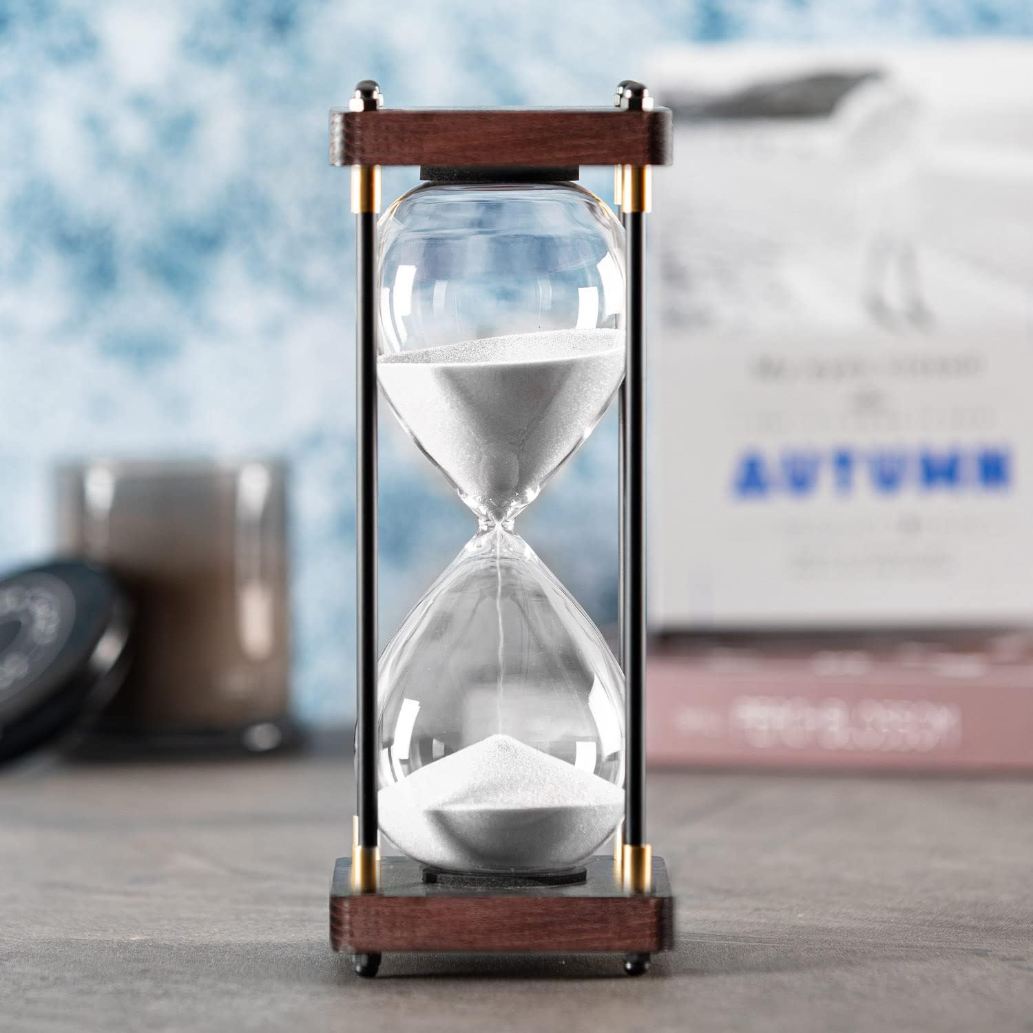 Large Hourglass Timer 60 Minute, Decorative Wooden Sand Timer with White Sand, 1 Hour Sand Clock-1