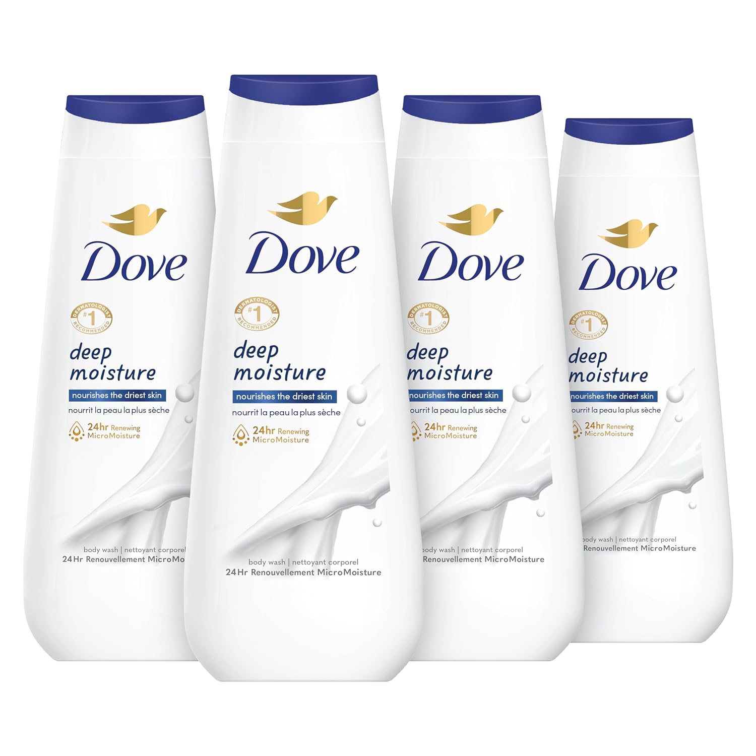 Dove Body Wash Deep Moisture 4 Count For Dry Skin Moisturizing Skin Cleanser with 24hr Renewing MicroMoisture Nourishes The Driest Skin 20 oz-0