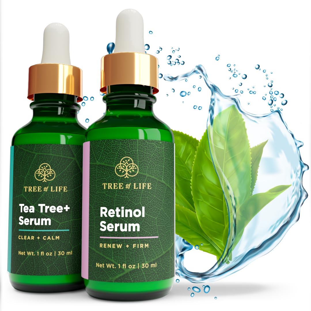 Tree of Life Retinol Serum & Tea Tree Serum for Face - Skin Care Duo Serums to Brightening Dark Spot, Smooth Dry & Sensitive Skins - Suitable for Anti-Aging, Wrinkle, & Acne - Dermatologist Tested-0