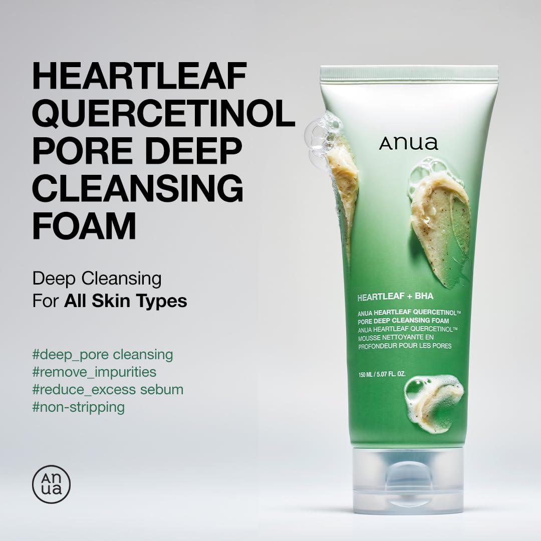 ANUA Heartleaf Quercetinol Pore Deep Cleansing Foam, Facial Cleanser, for Double Cleansing, BHA, Hyaluronic Acid, Glycerin, Face Wash, Blackhead Remover, Korean Skincare (150ml/5.07 fl.oz.)-2