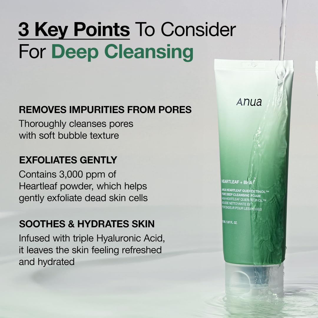 ANUA Heartleaf Quercetinol Pore Deep Cleansing Foam, Facial Cleanser, for Double Cleansing, BHA, Hyaluronic Acid, Glycerin, Face Wash, Blackhead Remover, Korean Skincare (150ml/5.07 fl.oz.)-3