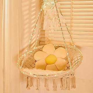 Sonyabecca LED Hanging Chair Light Up Macrame Swing Hammock Chair with 472" LED Light for Indoor Outdoor Home Patio Deck Yard Garden Reading Leisure Lounging Large Size(55x75cm) (NO Stand)