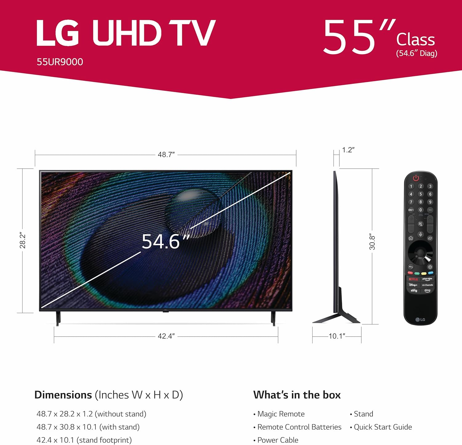 LG 55-Inch Class UR9000 Series Alexa Built-in 4K Smart TV (3840 x 2160),Bluetooth, Wi-Fi, USB, Ethernet, HDMI 60Hz Refresh Rate, AI-Powered 4K-2