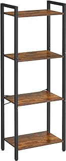 VASAGLE 4-Tier Tall Bookshelf, Bookcase with Steel Frame, Book Shelf for Living Room, Home Office, Study, 9.4 x 15.7 x 42.1 Inches, Industrial Style, Rustic Brown and Black ULLS099B01