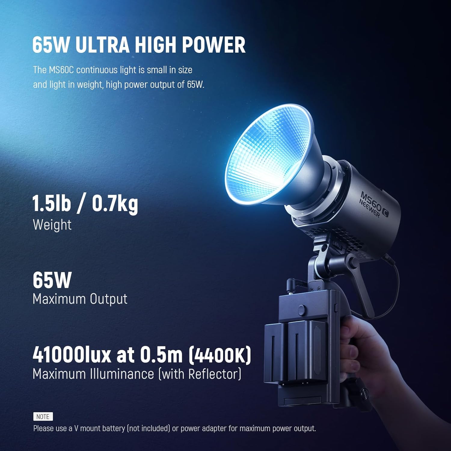 NEEWER MS60C RGBWW LED Video Light with 2.4G/APP Control, 65W Metal Mini RGB COB Continuous Output Lighting Bowens Mount Handheld Spotlight 2700K-6500K,8300lux/1m, CRI 97+/TLCI 98+,17 Effects + RGBCW-1