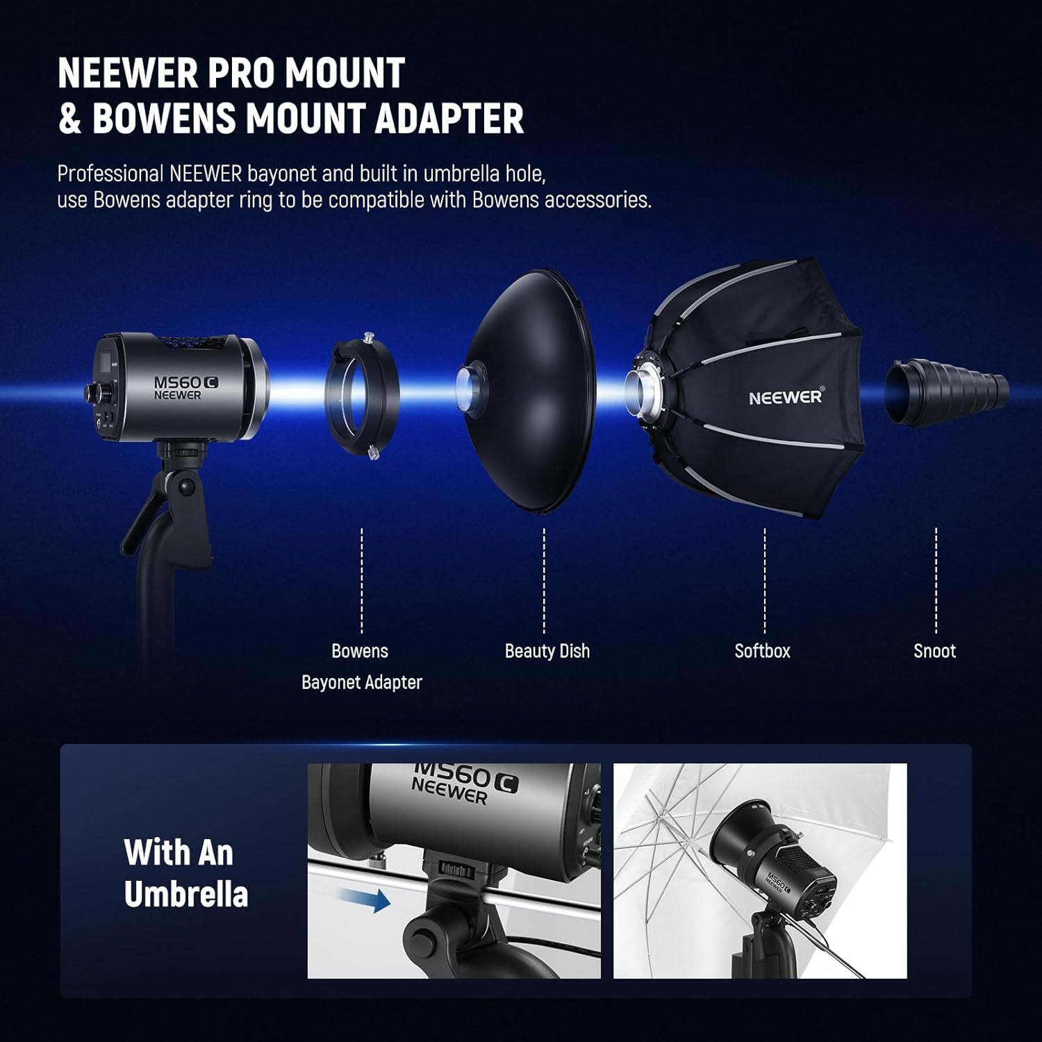 NEEWER MS60C RGBWW LED Video Light with 2.4G/APP Control, 65W Metal Mini RGB COB Continuous Output Lighting Bowens Mount Handheld Spotlight 2700K-6500K,8300lux/1m, CRI 97+/TLCI 98+,17 Effects + RGBCW-7