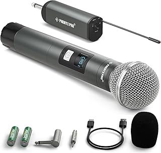 Phenyx Pro Single Digital Wireless Microphone System, w/1 Metal Handheld Dynamic Microphone, Mini Receiver, 15 UHF Frequencies, Cordless Microphone for Karaoke, DJ, Singing, Church, Wedding(PDP-1-1H)