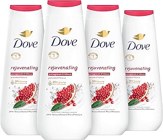 Dove Body Wash Rejuvenating Pomegranate & Hibiscus 4 Count for Renewed, Healthy-Looking Skin Gentle Skin Cleanser with 24hr Renewing MicroMoisture 20 oz