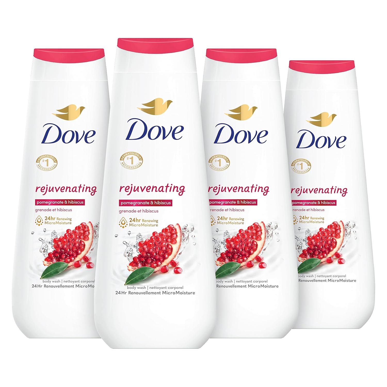 Dove Body Wash Rejuvenating Pomegranate & Hibiscus 4 Count for Renewed, Healthy-Looking Skin Gentle Skin Cleanser with 24hr Renewing MicroMoisture 20 oz-0