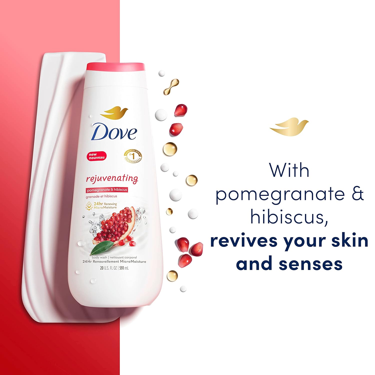 Dove Body Wash Rejuvenating Pomegranate & Hibiscus 4 Count for Renewed, Healthy-Looking Skin Gentle Skin Cleanser with 24hr Renewing MicroMoisture 20 oz-3