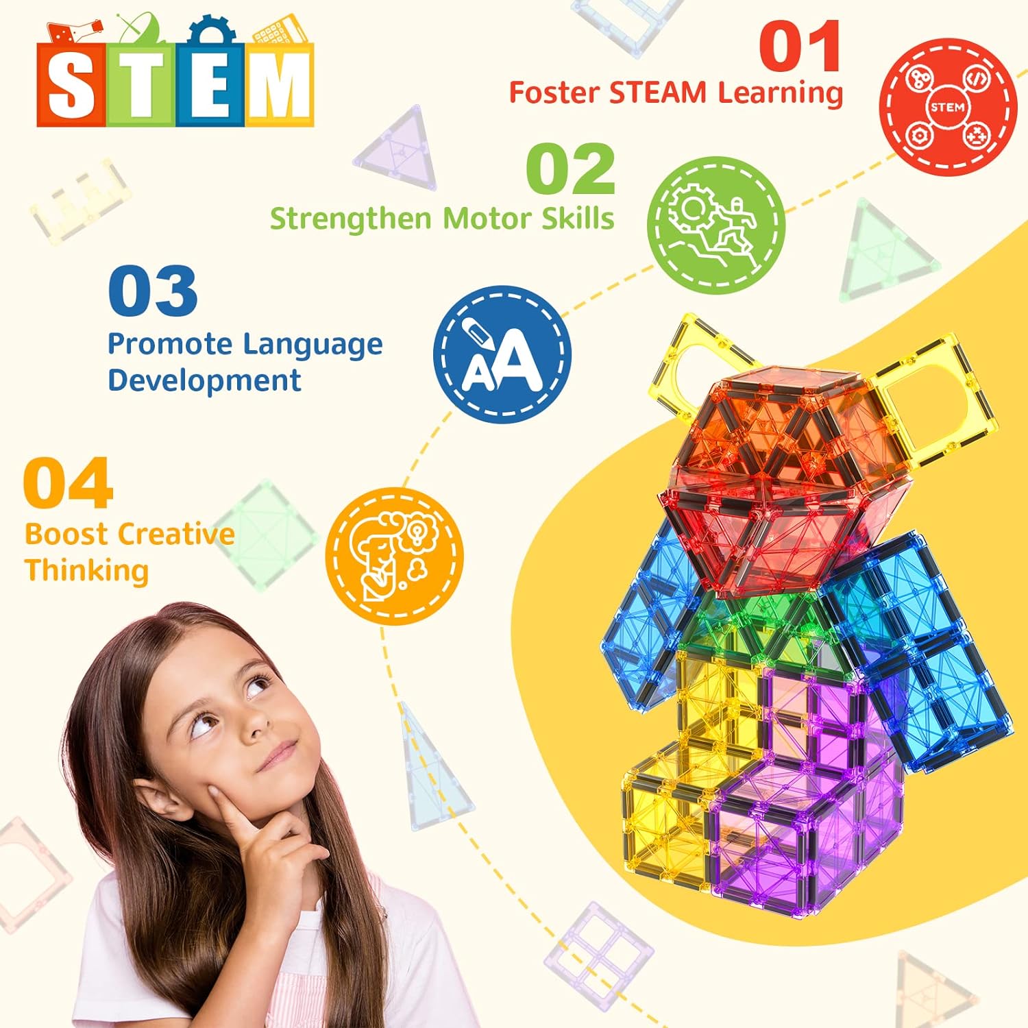 60 PCS Magnetic Building Tiles Kids Toys STEM Magnetic Blocks Sensory Toys Kids Games Magnet Building Toys for Boys and Girls Aged 3+, Kids Brain Development Preschool Kindergarten Toddler Toys-1