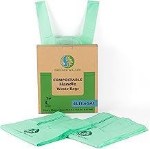 GREENER WALKER 100% Compostable Trash Bags with Tie Handles, 1.6 Gallon-150Bags, Food Scrap Kitchen Waste Bags with EN13432 Certified