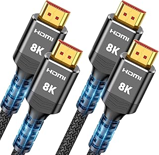 Highwings 8K HDMI 2.1 Cable 2-Pack 15FT, Slim Ultra High Speed HDMI Braided Cord-48Gbps,4K@120Hz 8K@60Hz, HDCP 2.2&2.3, Dynamic HDR,eARC,DTS:X,RTX 3090,Compatible with Roku TV/HDTV/PS5/Blu-ray