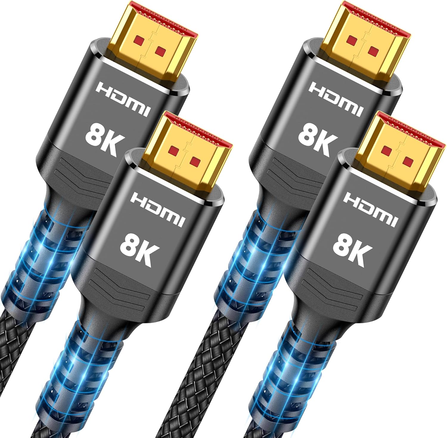 Highwings 8K HDMI 2.1 Cable 2-Pack 15FT, Slim Ultra High Speed HDMI Braided Cord-48Gbps,4K@120Hz 8K@60Hz, HDCP 2.2&2.3, Dynamic HDR,eARC,DTS:X,RTX 3090,Compatible with Roku TV/HDTV/PS5/Blu-ray-0