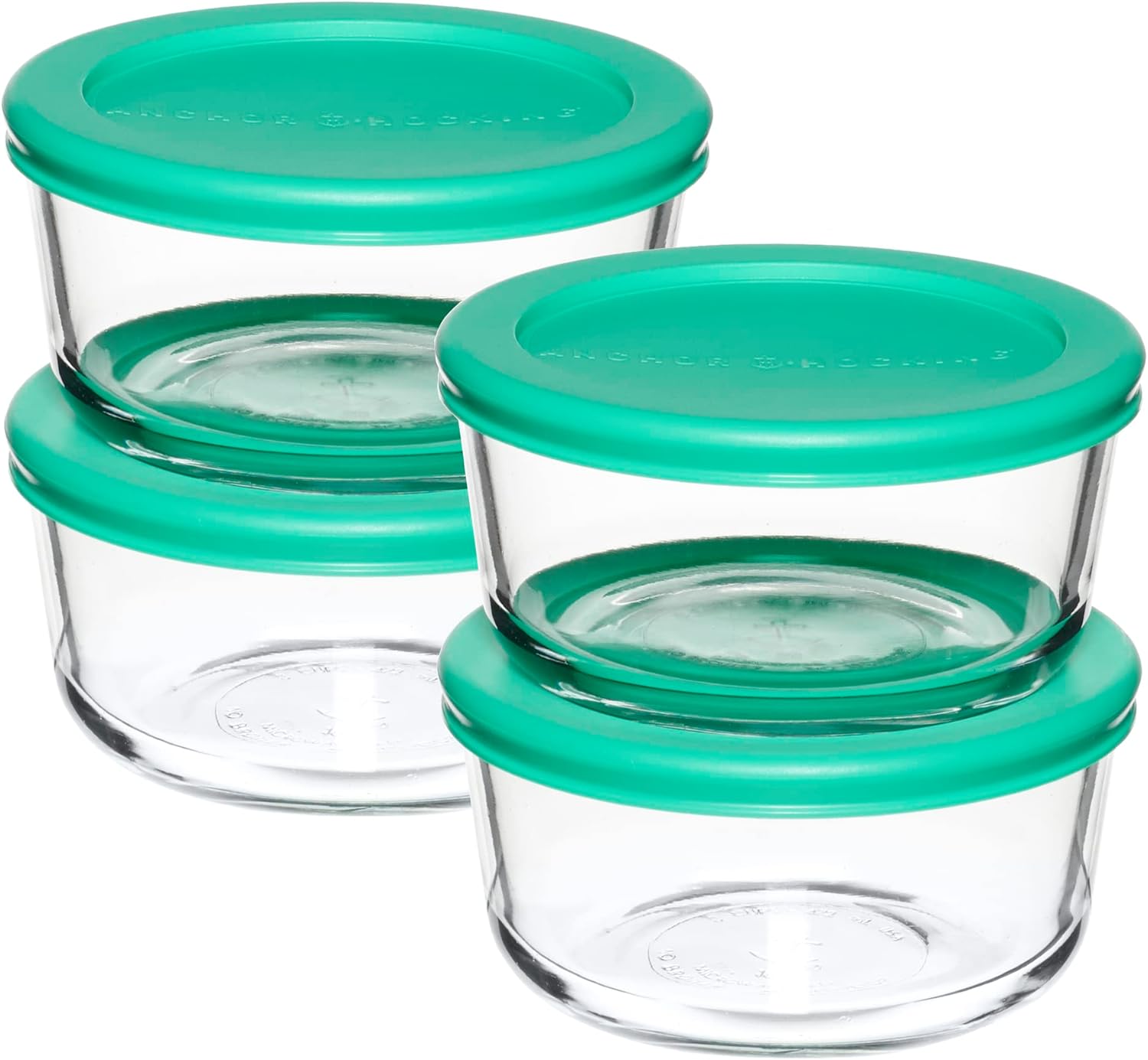 Anchor Hocking 2 Cup Glass Storage Containers with Lids, Set of 4 Glass Food Storage Containers with Mint SnugFit Lids-0