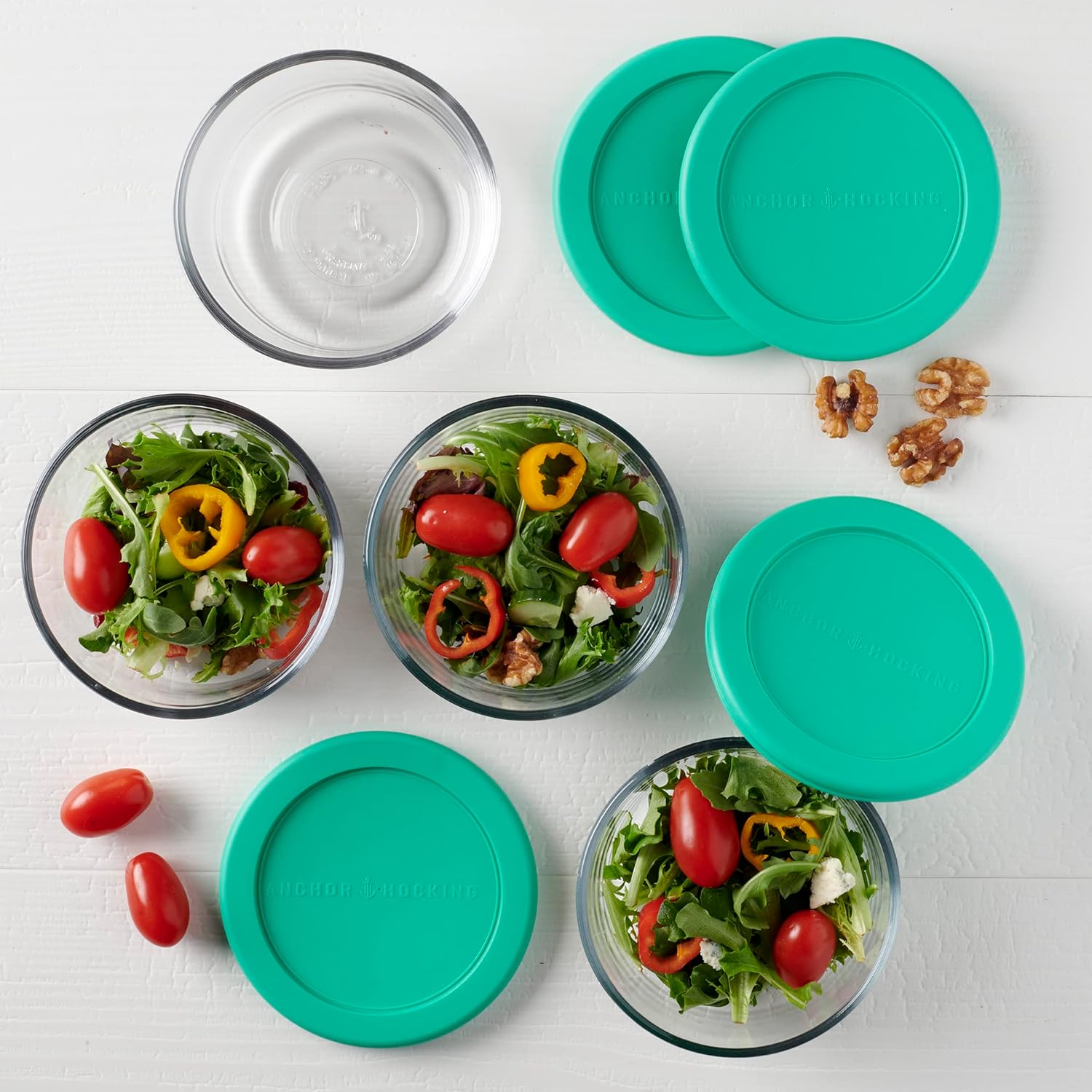 Anchor Hocking 2 Cup Glass Storage Containers with Lids, Set of 4 Glass Food Storage Containers with Mint SnugFit Lids-2