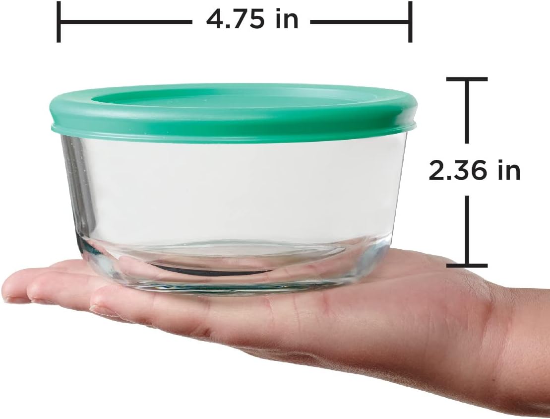 Anchor Hocking 2 Cup Glass Storage Containers with Lids, Set of 4 Glass Food Storage Containers with Mint SnugFit Lids-3