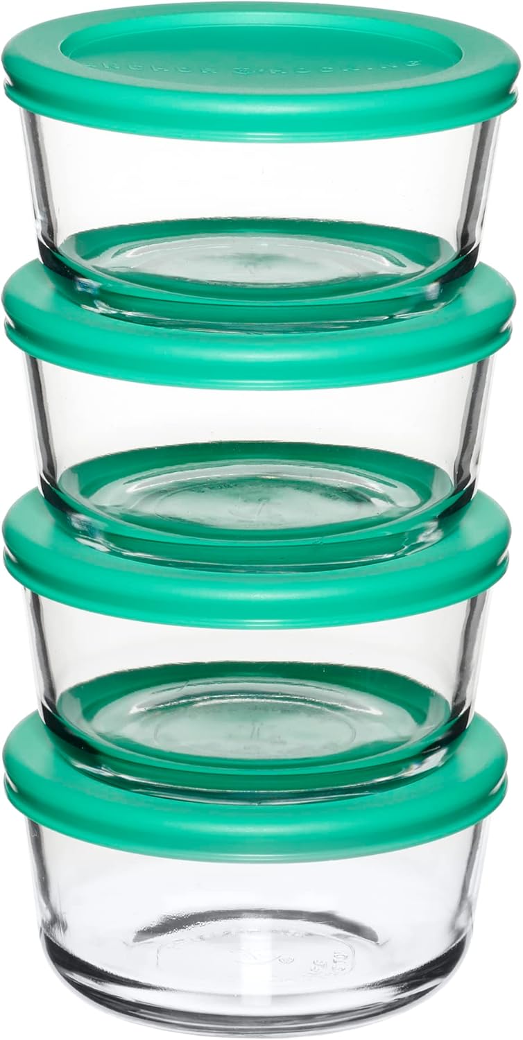 Anchor Hocking 2 Cup Glass Storage Containers with Lids, Set of 4 Glass Food Storage Containers with Mint SnugFit Lids-5