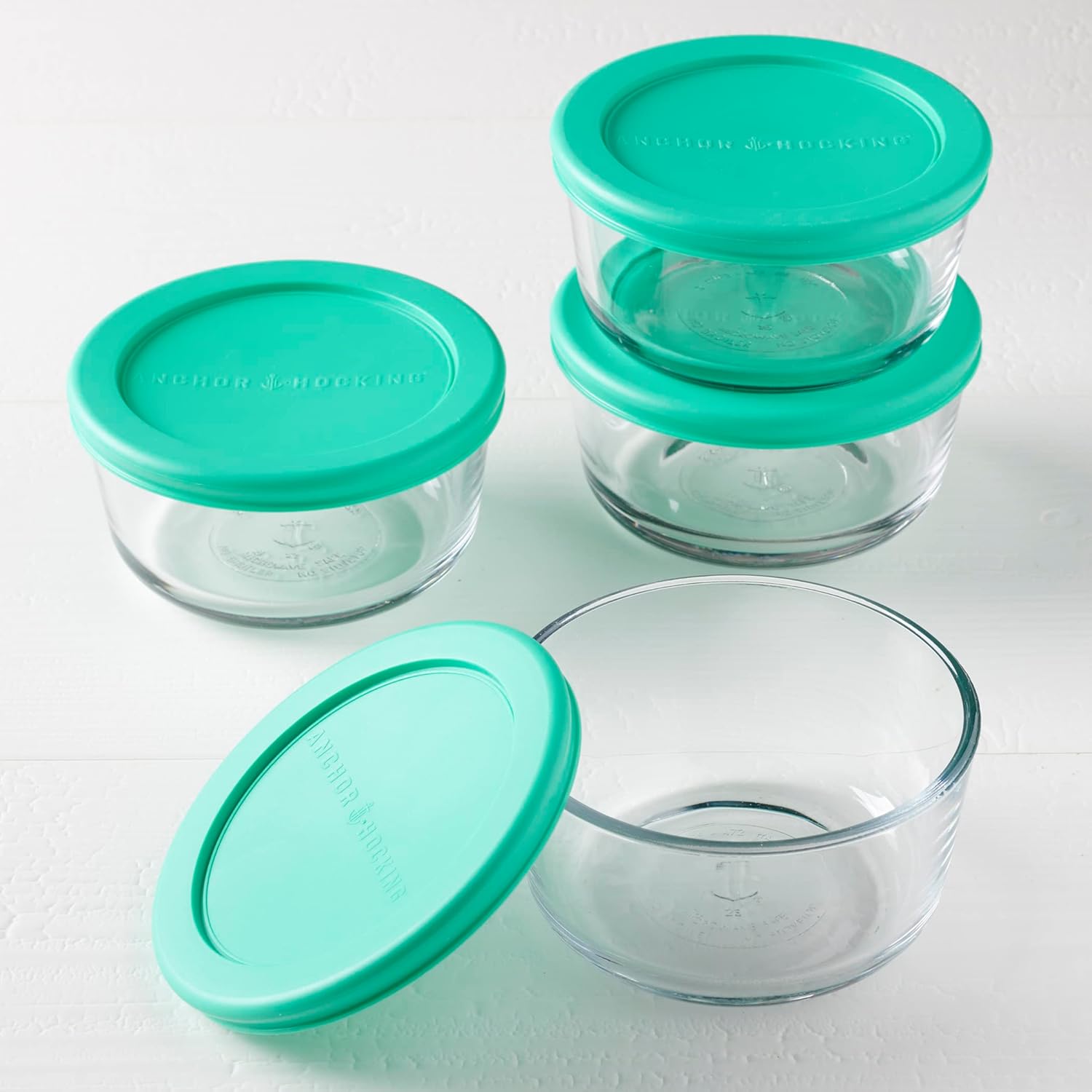 Anchor Hocking 2 Cup Glass Storage Containers with Lids, Set of 4 Glass Food Storage Containers with Mint SnugFit Lids-6