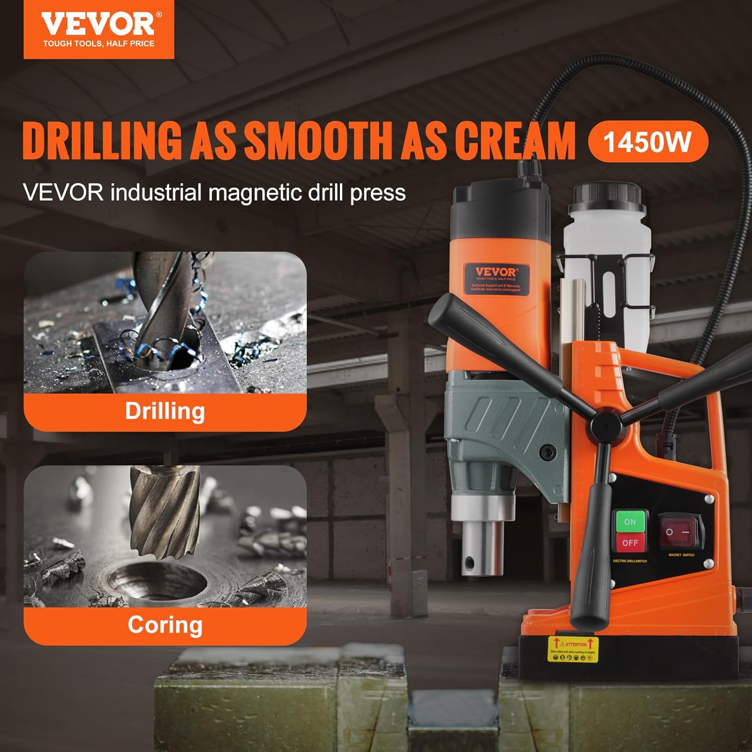 VEVOR Mag Drill Press, 1300W 1.57" Boring Diameter, 2922lbf Power Portable Magnetic Drill, 810 PRM, 11Pcs Drill Bits Electric Drilling Machine for Metal Surface, Industrial and Home Improvement-1