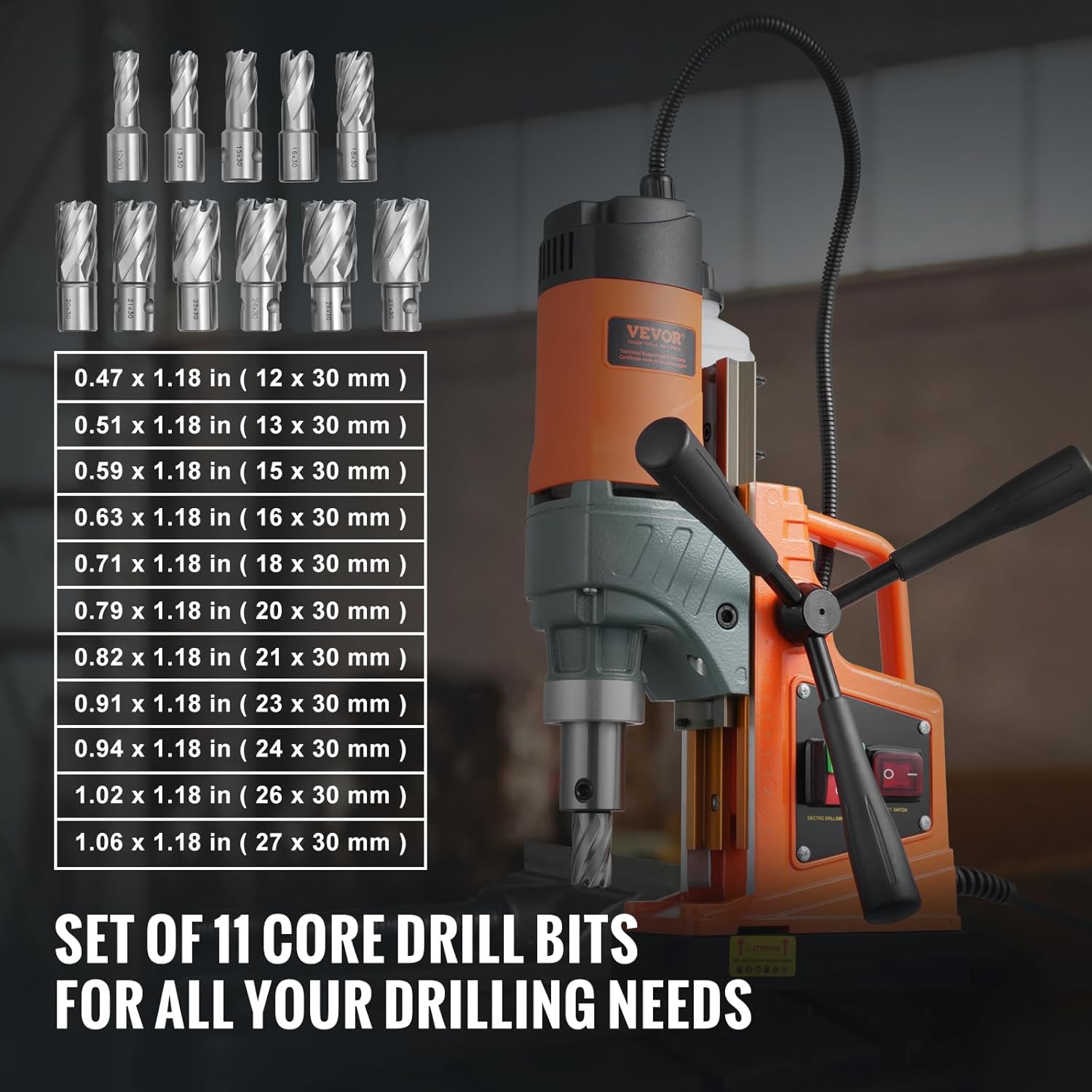 VEVOR Mag Drill Press, 1300W 1.57" Boring Diameter, 2922lbf Power Portable Magnetic Drill, 810 PRM, 11Pcs Drill Bits Electric Drilling Machine for Metal Surface, Industrial and Home Improvement-5