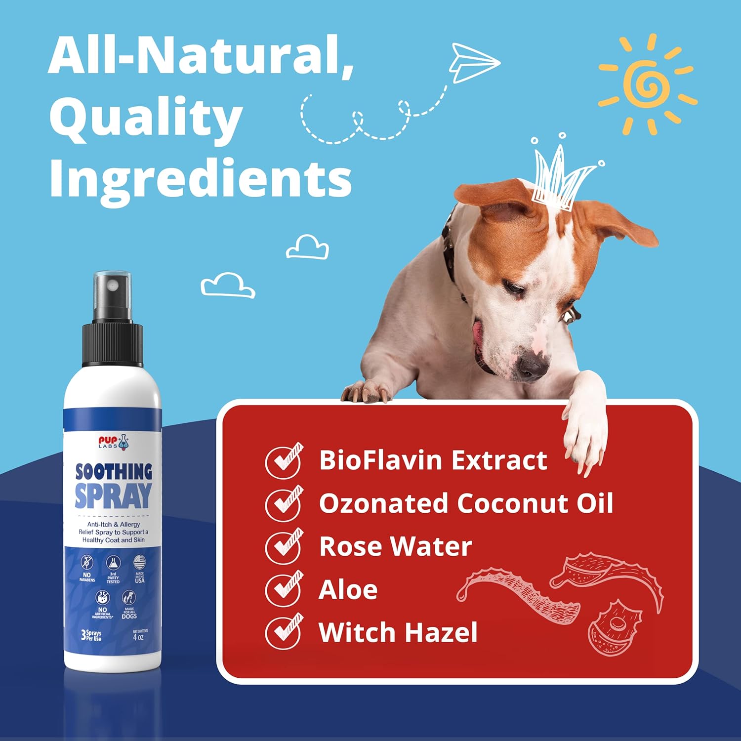 Soothing Spray - Natural Moisturizer Flushes Out Root Cause of Itching and Scratching - Hot Spot Relief for Dogs with BioFlavin Extract - Made for All Dogs and in The USA, 4 Fluid Ounces-3