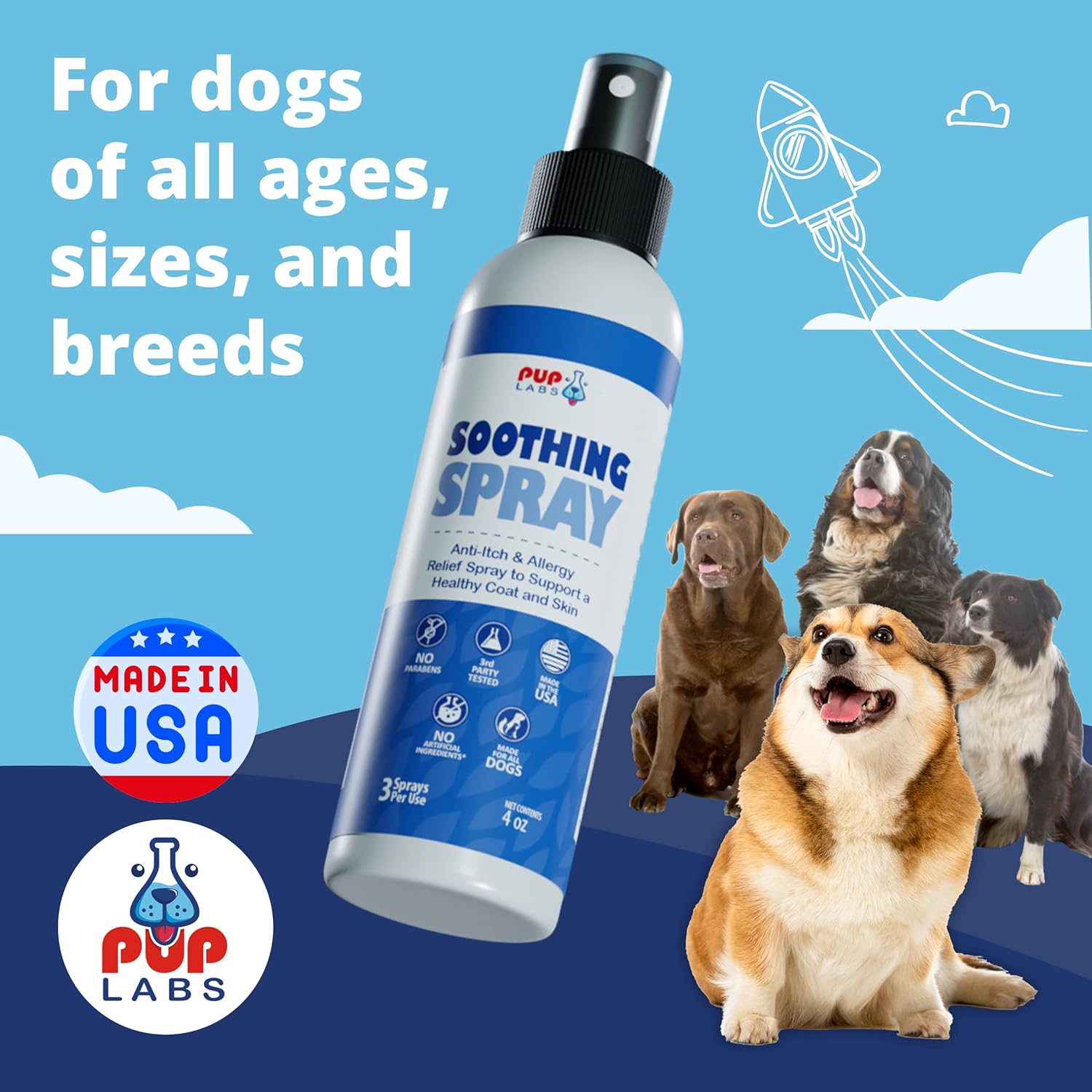 Soothing Spray - Natural Moisturizer Flushes Out Root Cause of Itching and Scratching - Hot Spot Relief for Dogs with BioFlavin Extract - Made for All Dogs and in The USA, 4 Fluid Ounces-6