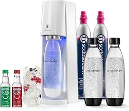 SodaStream E-TERRA Sparkling Water Maker Bundle (White), with CO2, Carbonating Bottles, and bubly Drops Flavors