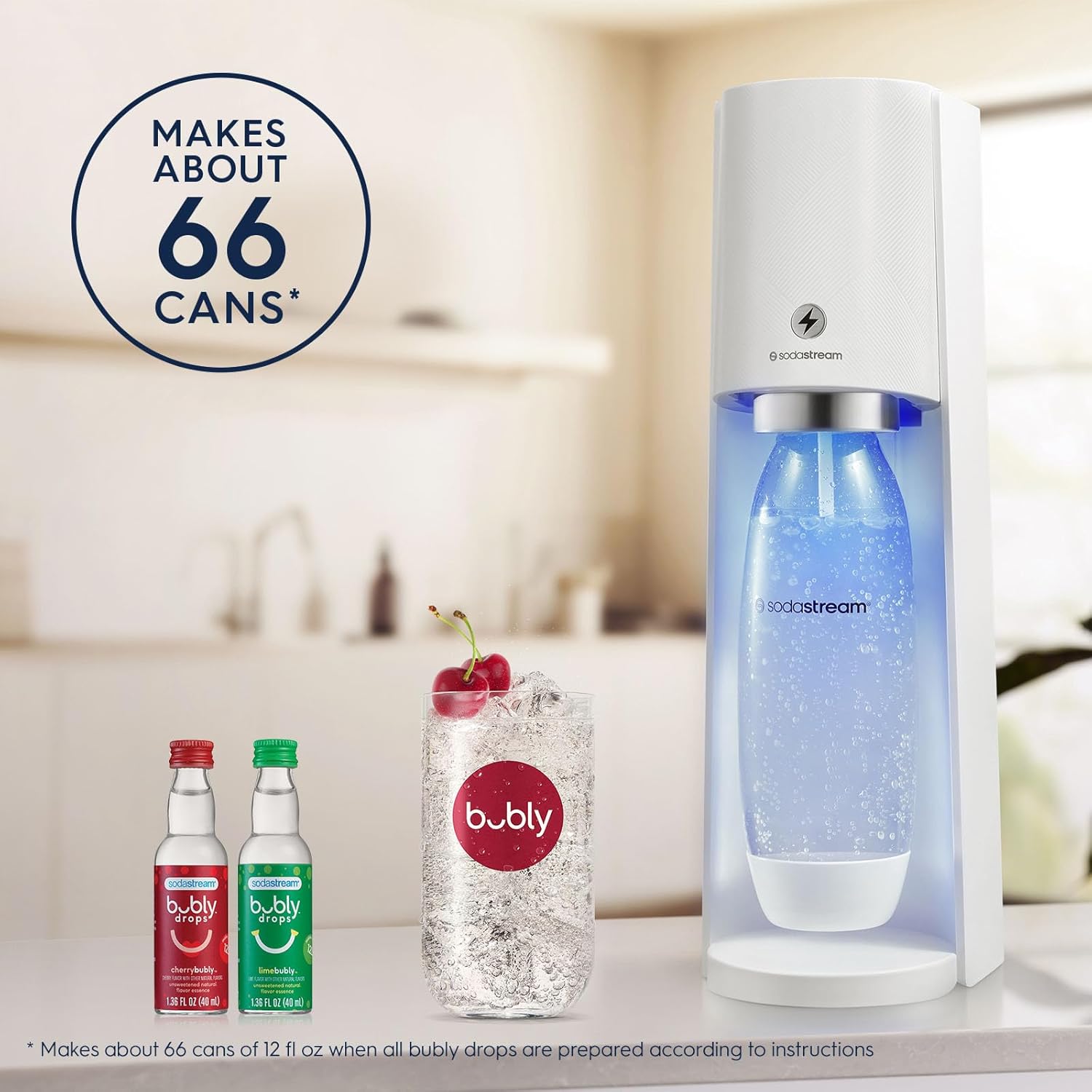 SodaStream E-TERRA Sparkling Water Maker Bundle (White), with CO2, Carbonating Bottles, and bubly Drops Flavors-3