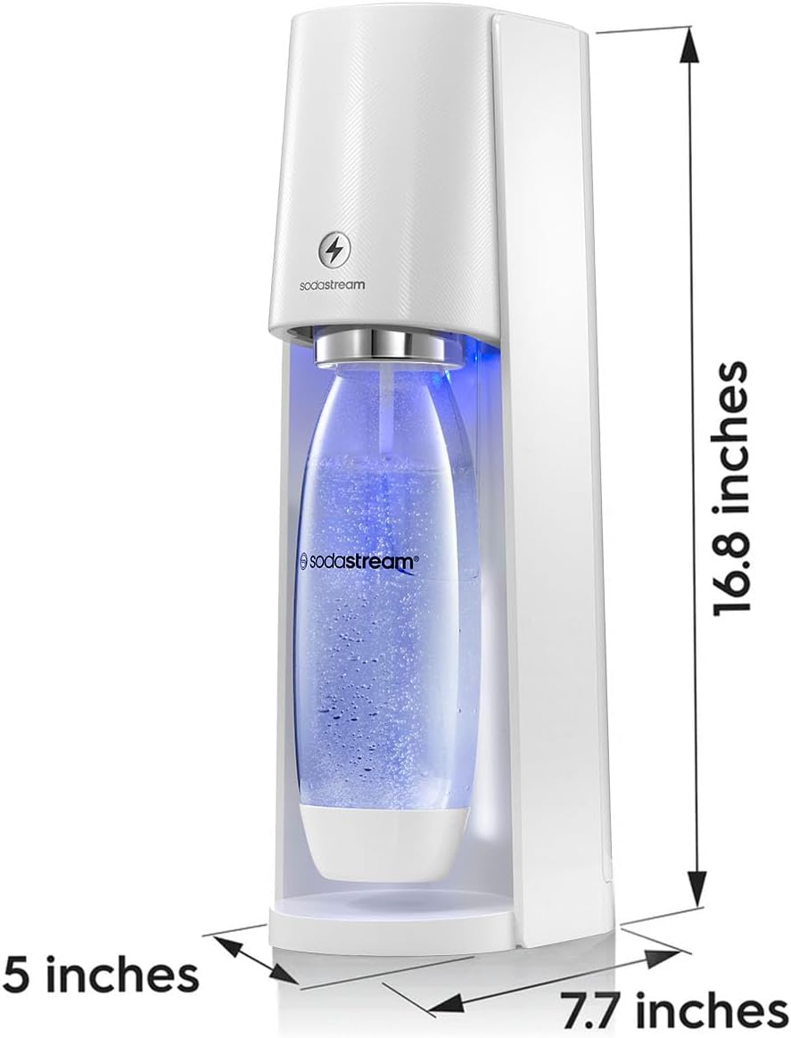 SodaStream E-TERRA Sparkling Water Maker Bundle (White), with CO2, Carbonating Bottles, and bubly Drops Flavors-9